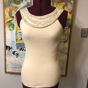 Ann Taylor Beaded High scoopneck Top with low back